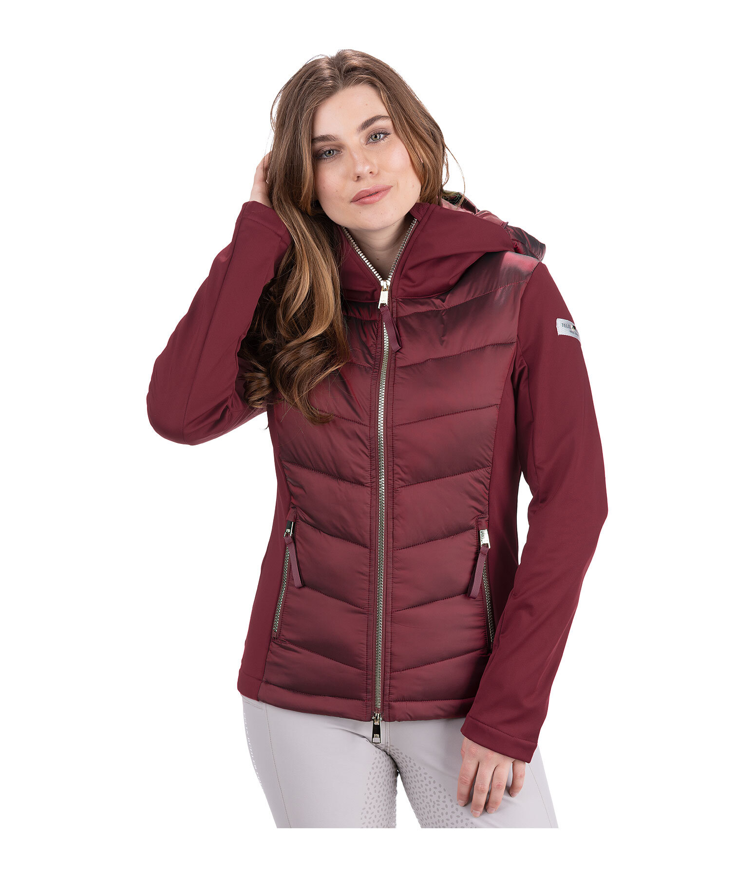 Giacca da equitazione combinata softshell con cappuccio Claire