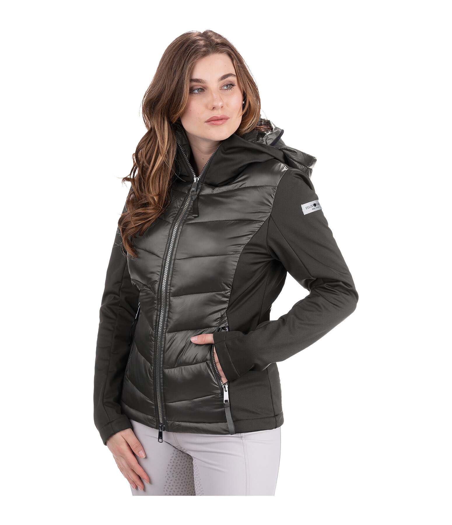 Giacca da equitazione combinata softshell con cappuccio Claire