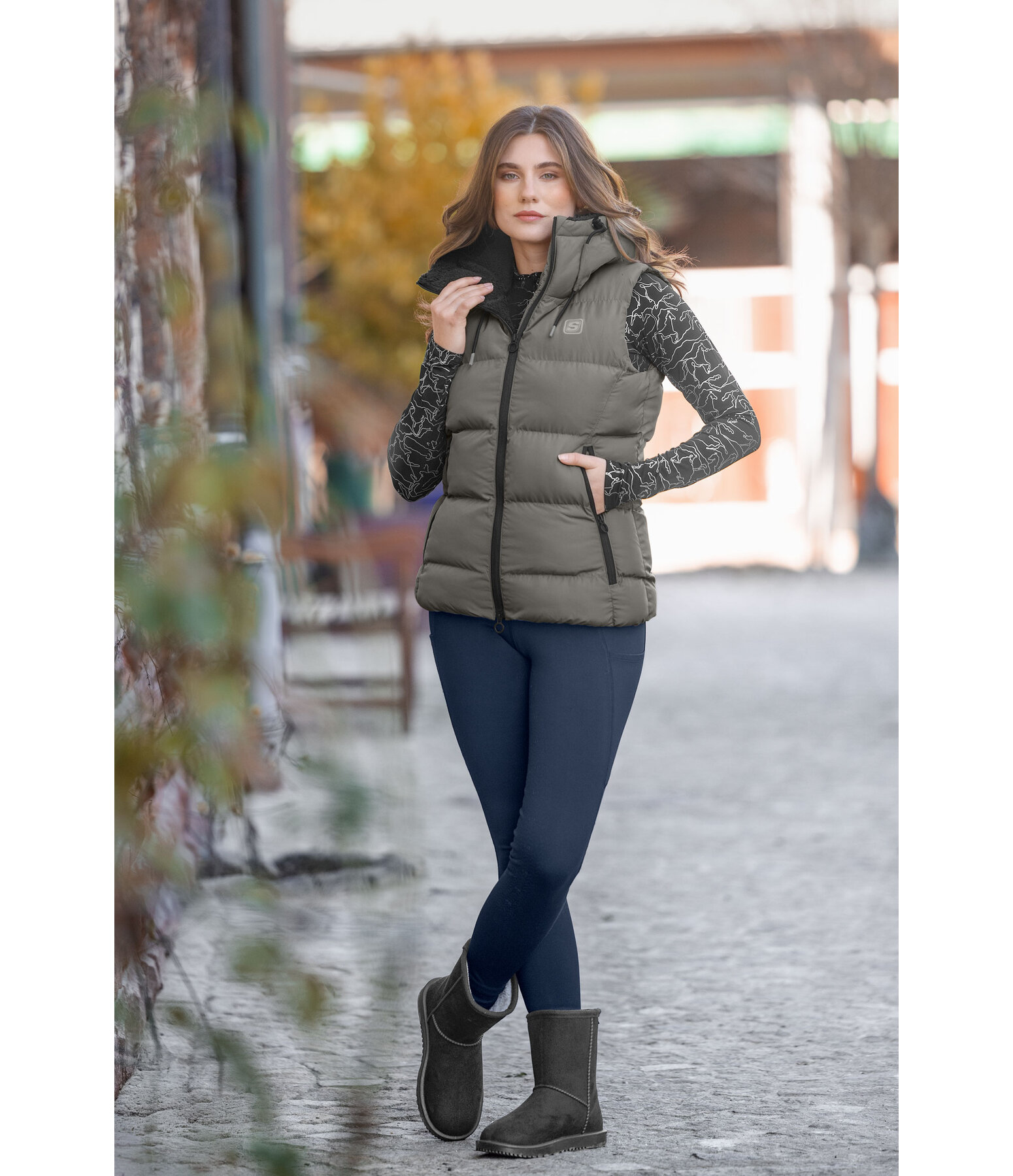 Gilet da equitazione trapuntato con cappuccio Mira III