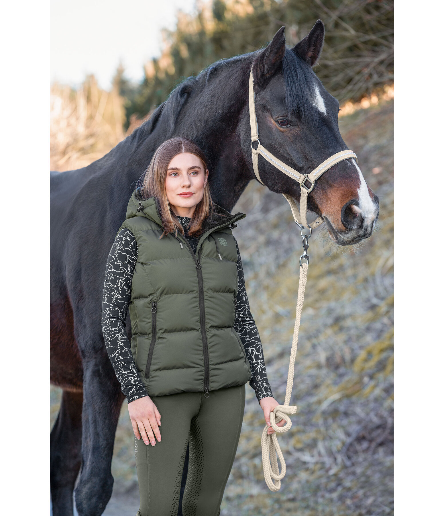 Gilet da equitazione trapuntato con cappuccio Mira III