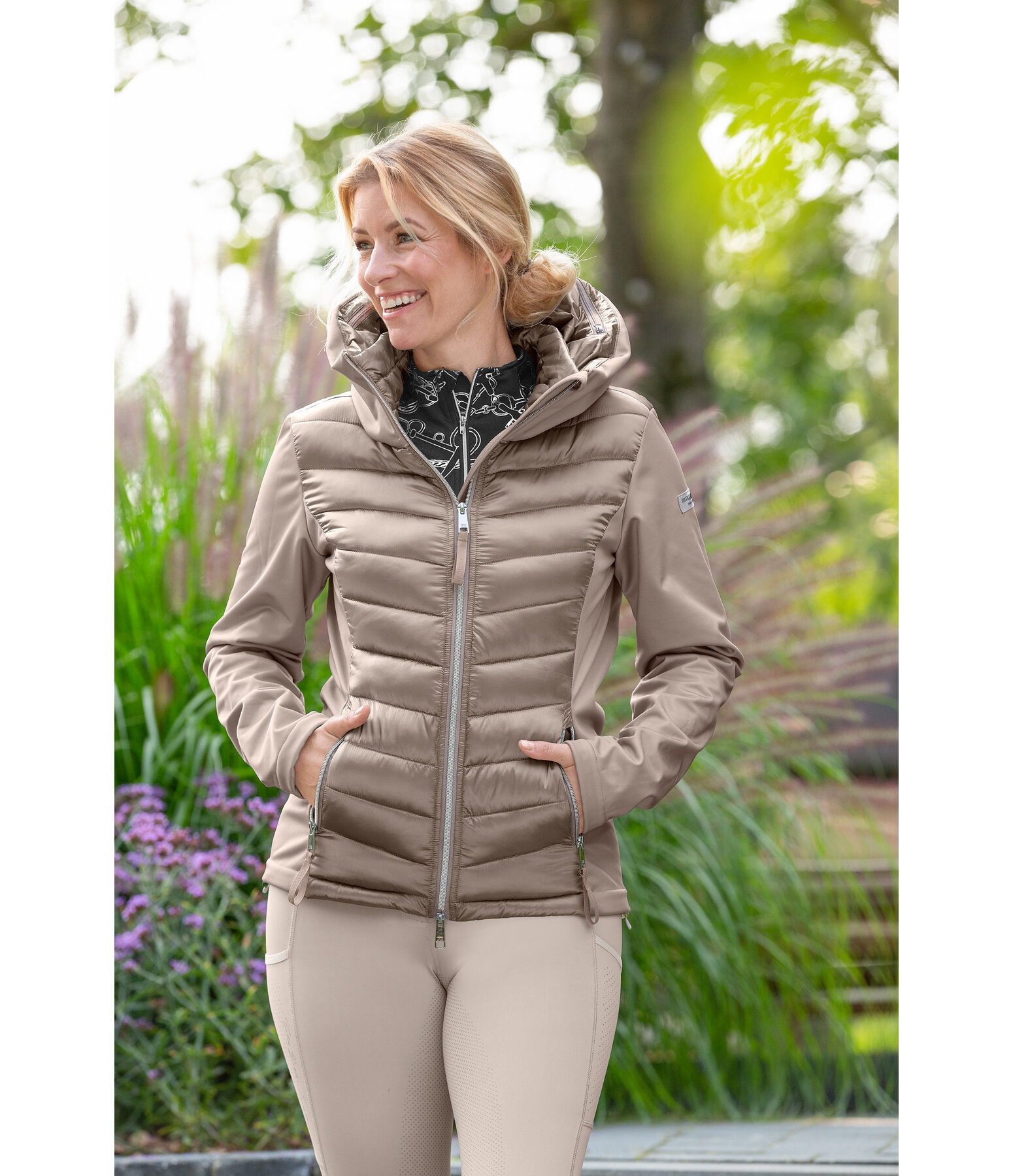 Giacca da equitazione combinata softshell con cappuccio Cora