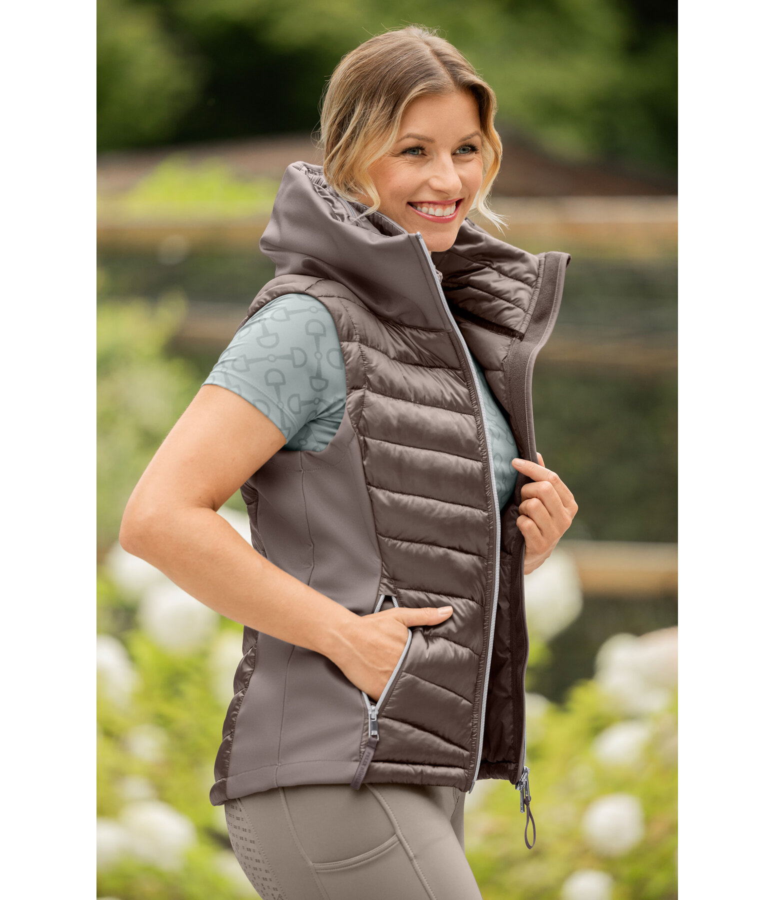 Gilet da equitazione combinato softshell con cappuccio Zoey