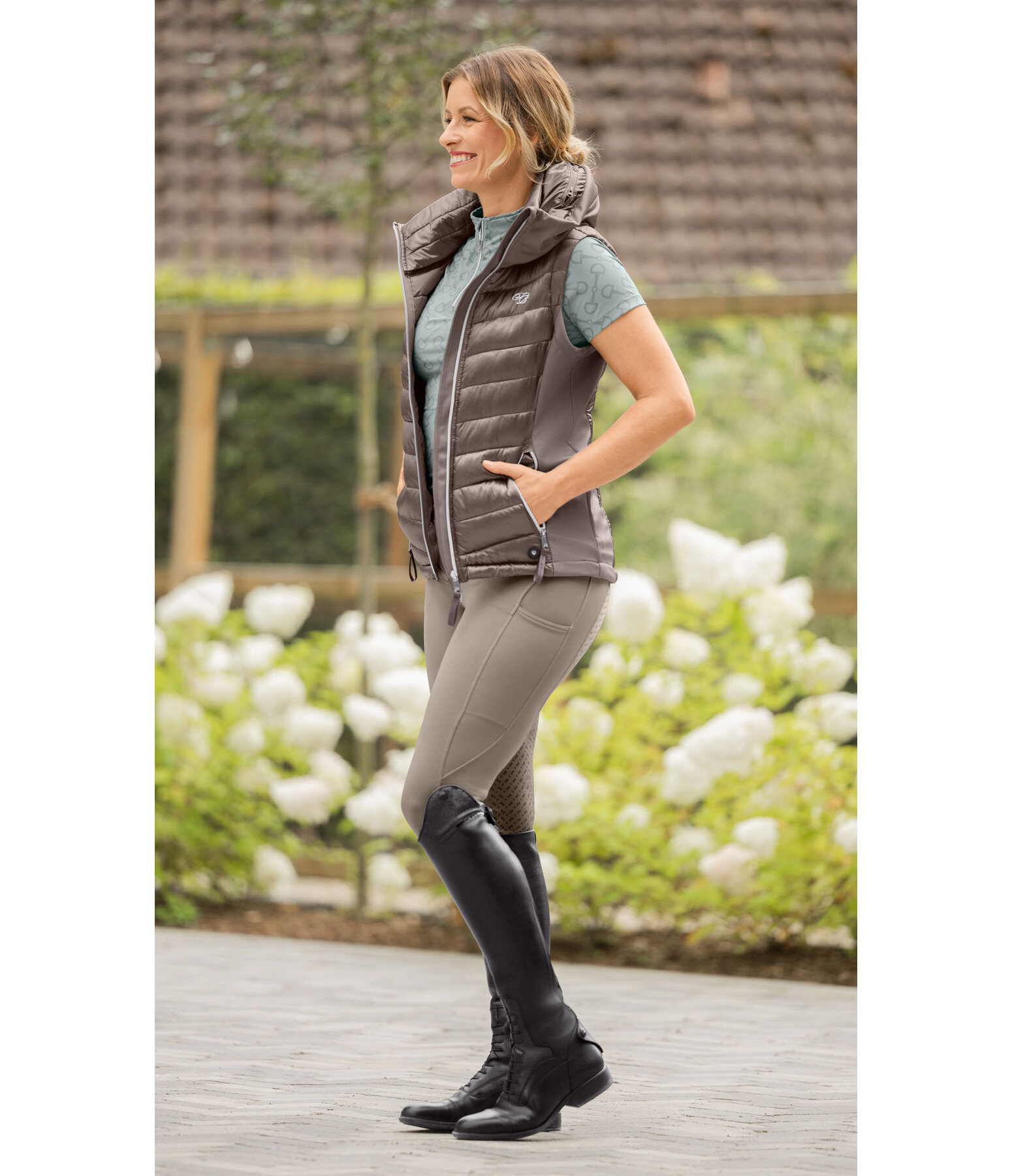 Gilet da equitazione combinato softshell con cappuccio Zoey