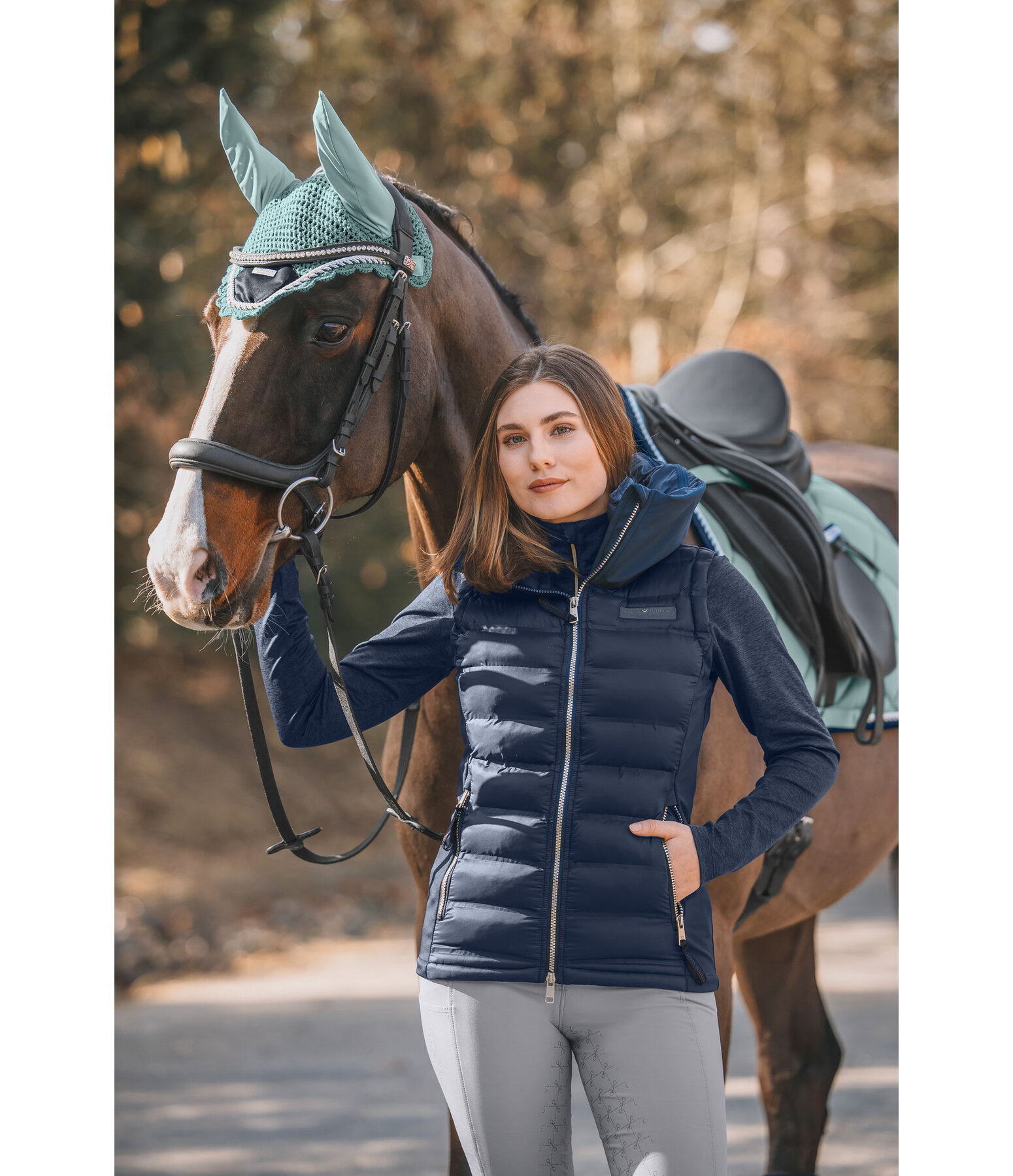 Gilet da equitazione combinato softshell con cappuccio Jessy