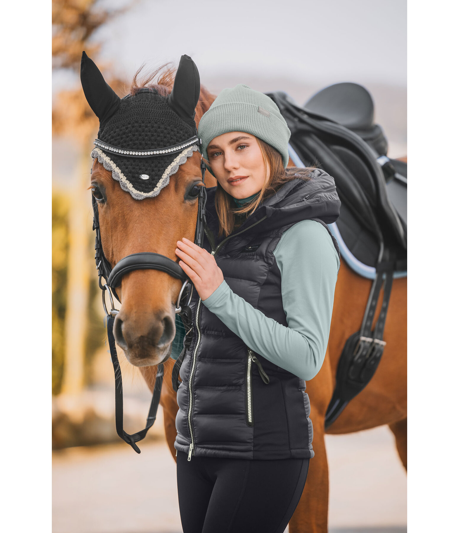 Gilet da equitazione combinato softshell con cappuccio Jessy