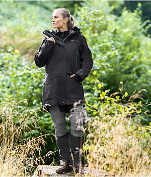 EQUESTRIAN WORK WEAR EWW-Outfit 3 in 1 parka outdoor funzionale & impermeabile con gilet rimovibile in nero - OFS25439